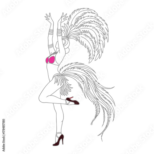 Art Deco Dancer with Feathers and High Heels dancing