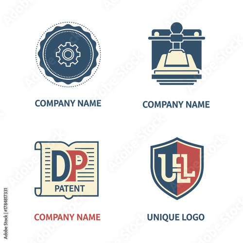 Collection of four distinct company logos representing intellectual property and legal services.