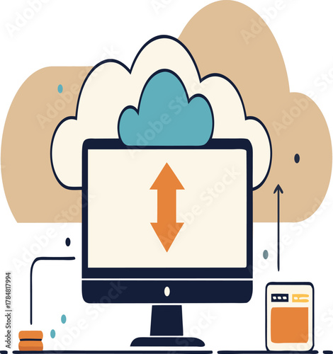 Cloud Computing and Data Synchronization – Upload and Download Concept Illustration