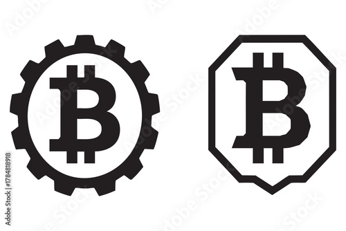 Bitcoin logo in black and white silhouette vector design