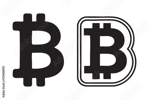 Bitcoin logo in black and white silhouette vector design