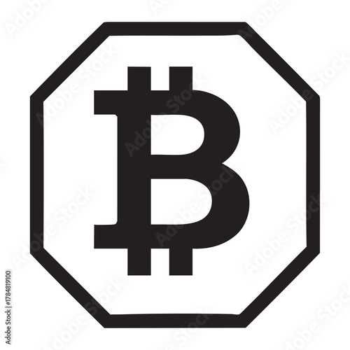 Bitcoin logo in black and white silhouette vector design