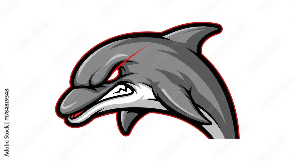 Obraz premium Aggressive Gray Dolphin with Red Outlines Isolated on White Background Contains Watermark