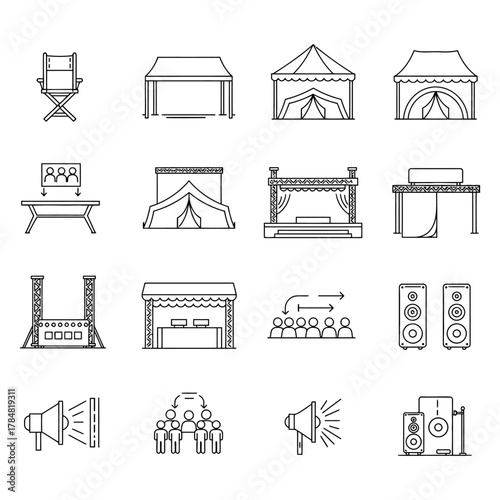 event stage setup elements directors chair tent speaker perfect for promoting music festivals concerts and theatrical performances.