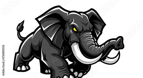 Aggressive Gray Elephant with Yellow Eyes Running in White Background Vector Illustration
