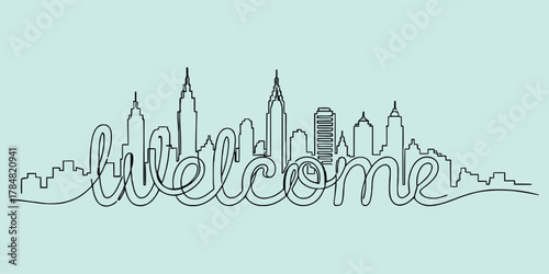 Welcome to the City Skyline One Line Drawing urban