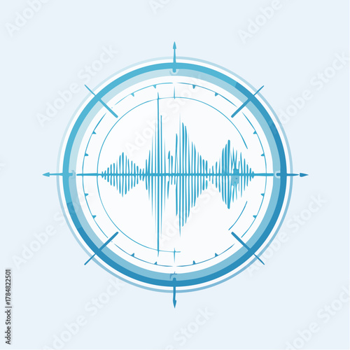 Abstract representation of waveform visualization with circular compass navigation elements