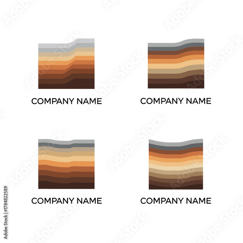 Four identical logos with layered earth tones and company name.