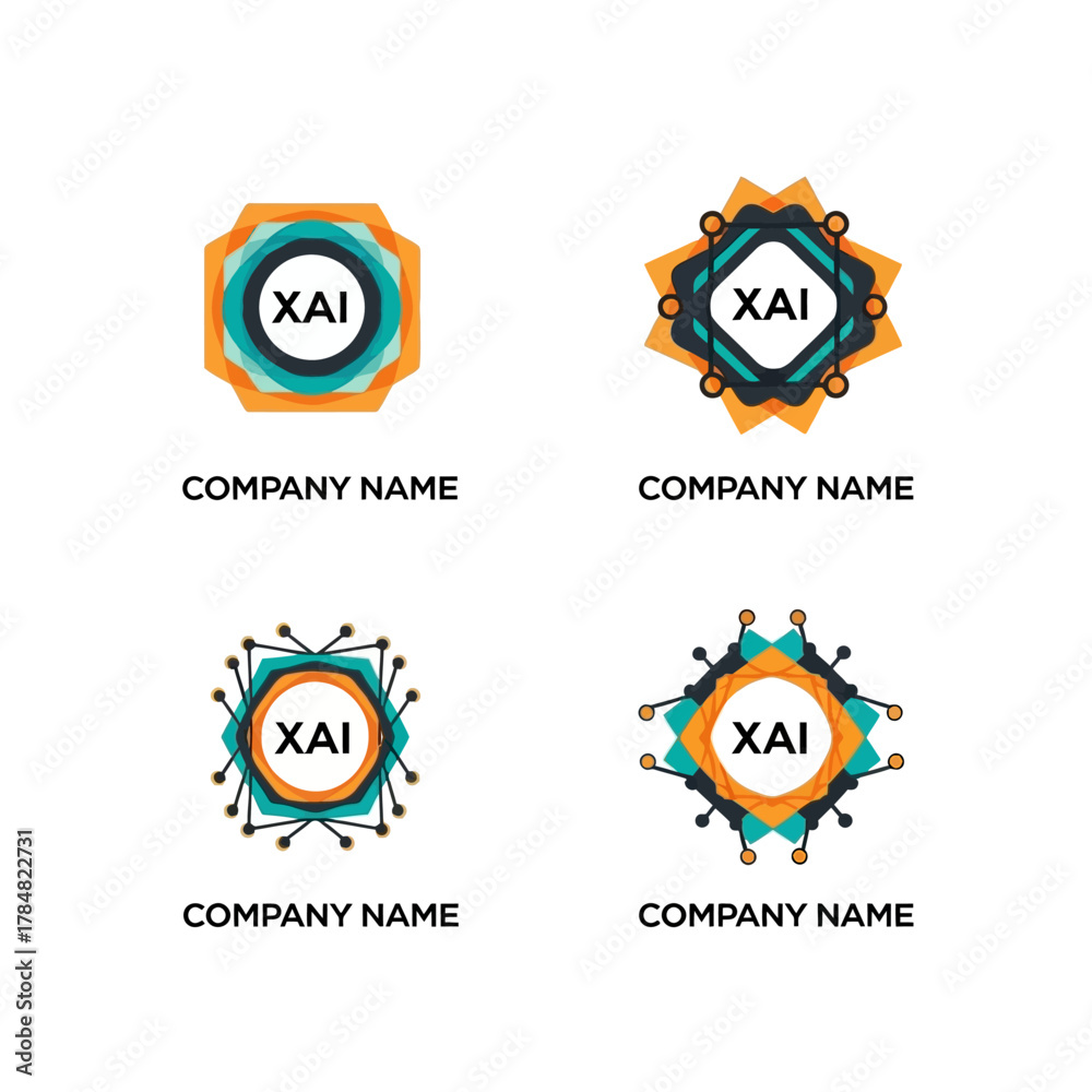 Fototapeta premium Four unique abstract logo designs with XAI text and company name.