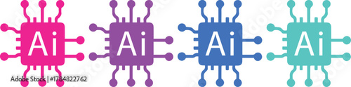 Artificial Intelligence concept with vibrant colored chips icons vector set