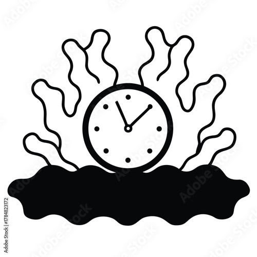 Clock rising from the water or abstract shape