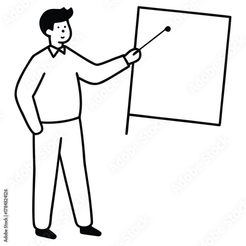 Man pointing at a blank presentation board