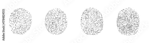 fingerprints isolated on white vector illustration. different black fingerprints, Engraved fingerprint pattern collection for security and design projects