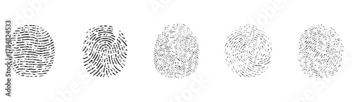 fingerprints isolated on white vector illustration. different black fingerprints, Engraved fingerprint pattern collection for security and design projects