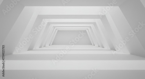 A clean, minimalist architectural space featuring wide white walls and immense depth, suggesting vast possibilities and future growth potential ,polished ,template ,copy space