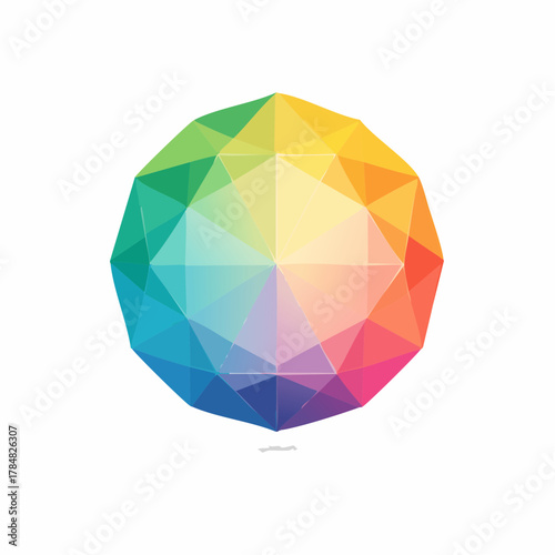 Vibrant multifaceted orb with spectral gradients representing digital geometry