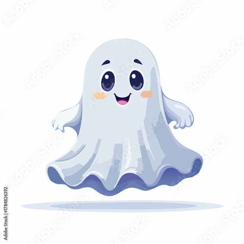 Whimsical friendly ghost illustration casting a soft shadow with cartoon character style