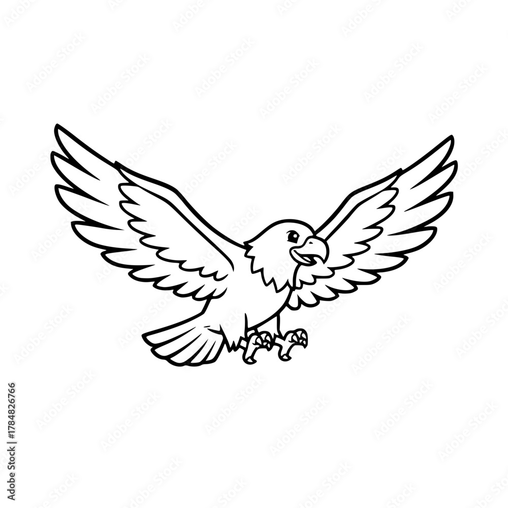 Obraz premium Cartoon Eagle Flying Black Outline for Coloring Book Generative AI