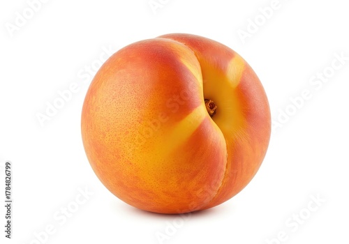 A single, fuzzy, ripe orange and yellow peach fruit rests isolated against a stark, pure white backdrop, ready for use as a graphic element ,food ,simple ,fruit