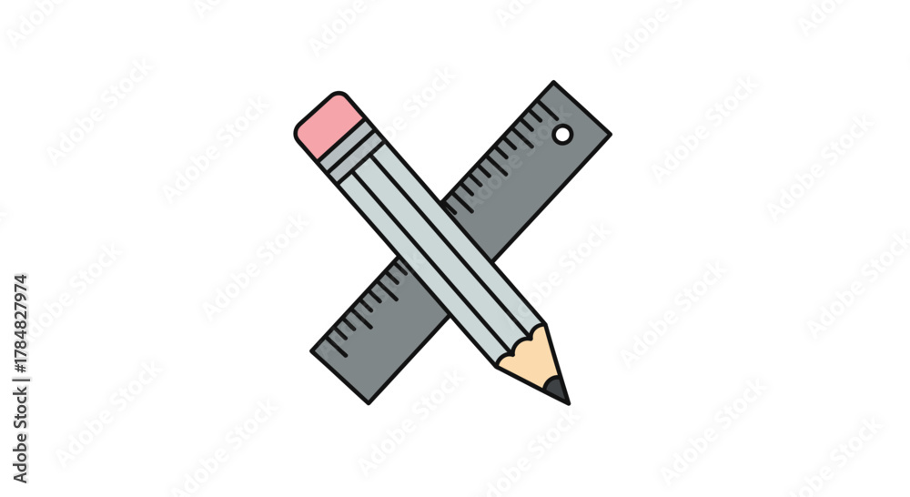 Obraz premium Precise design tools: A modern pencil and ruler in an artful crossed composition, perfect for education, architecture, and creative projects, originally vector