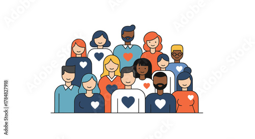 Diverse group of people expressing love and unity, showcasing community spirit and heartwarming connections, perfect for social impact campaigns and charity drives