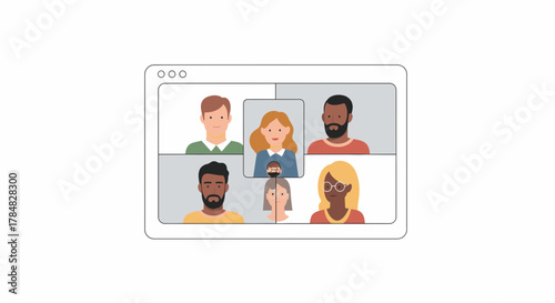 Diverse team connecting on a video call, fostering collaboration and communication for remote business success in a modern, vibrant digital workspace