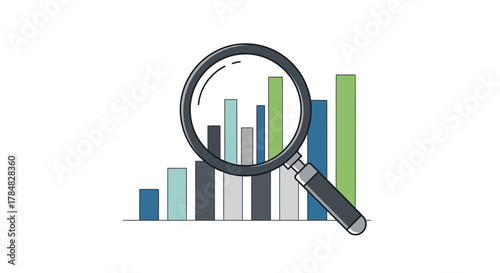 Analyze your business performance with this modern bar graph and magnifying glass, a smart choice for financial reports and data research presentations