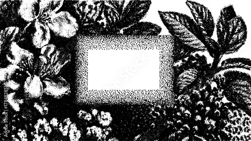 Antique engraving with floral elements. This hand-drawn vintage vector illustration features a decorative frame and showcases intricate designs.