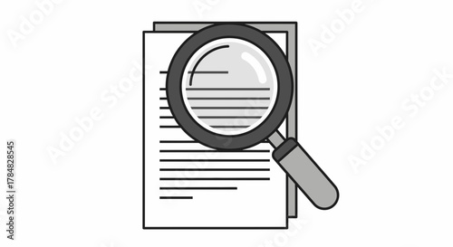 Document scrutiny with magnifying glass for investigation, audit, or careful review, suitable for business, legal, or research concepts, originally a vector graphic