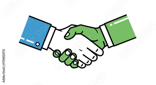 Illustrative handshake showing business deal or partnership agreement, ideal for corporate communications and investor relations presentations with modern design