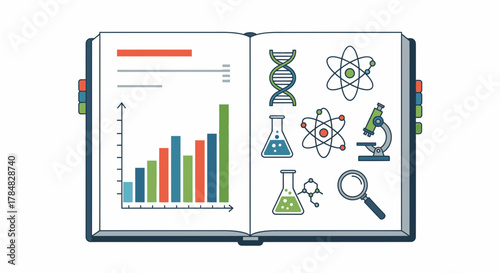 Engaging science textbook open with research, analysis, and modern illustrations ideal for education, research, lab, and curriculum resources