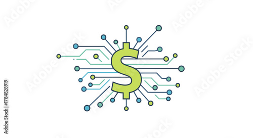 Modern dollar symbol connected by digital network, representing fintech solutions for smart investments, financial technology, and innovative business models