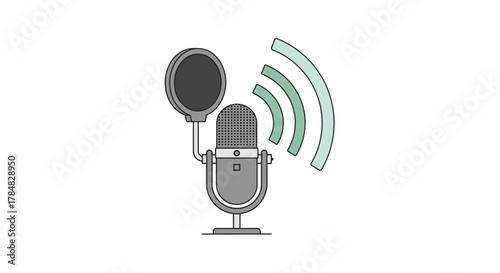 Podcast microphone with sound waves for clear audio recording, perfect for broadcast media, online interviews, and creative content creation