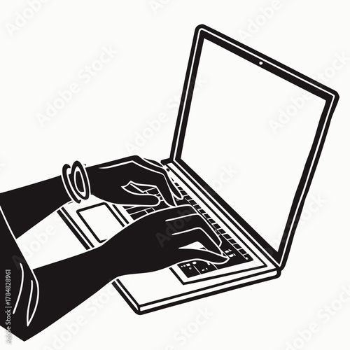 Silhouette of hands typing on a laptop computer keyboard