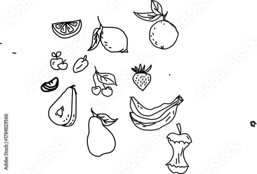 "Hand Drawn Fruits Doodles Set | Cute Sketch Fruit Icons Collection | Tropical and Summer Fruit Illustrations"