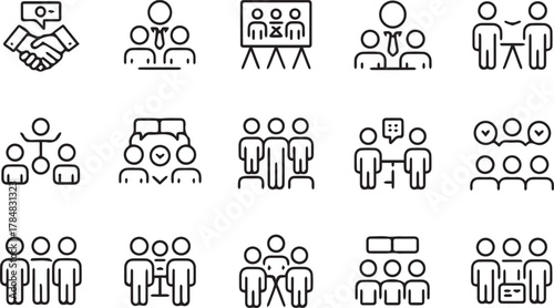 Business Meeting and Teamwork Icons collaboration handshake