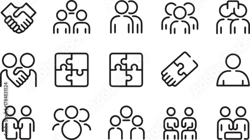 Teamwork and Collaboration Icons Set partnership handshake