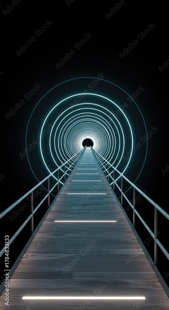 Obraz premium A winding, futuristic pathway disappearing into a luminous void, symbolizing eternal exploration and the concept of endless potential and future ,neverending ,path ,limitlessness