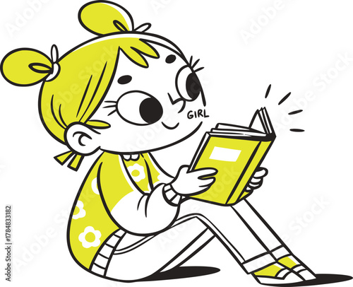 Girl Reading a Book with Glasses and Buns learning