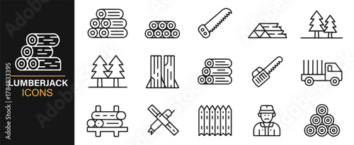 Woodworking and lumber processing icon collection for industrial design