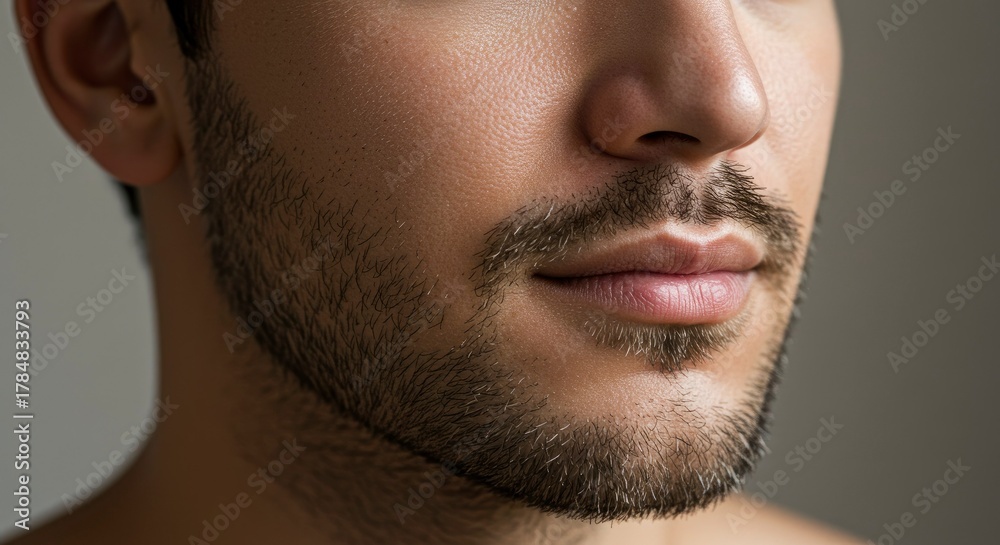 Obraz premium Close-up of a Man's Face with Stubble and Lips