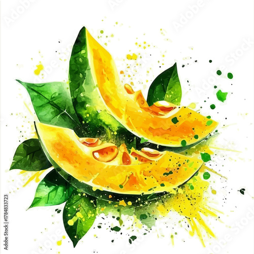 Vector illustration set, eps format, My Watercolor illustration, sliced kabocha squash Set painting isolated on a white background, EPS painting design