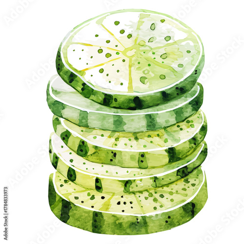 2D design Vector illustration, My Watercolor, hand-painted, simple, sliced okra painting illustration isolated on a white background, EPS format design. vector design
