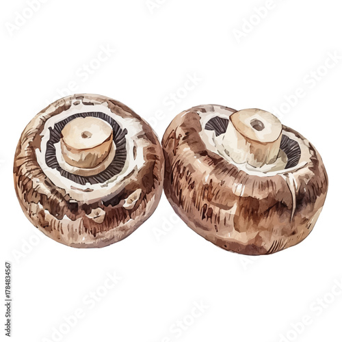 2D design Vector illustration, My Watercolor, hand-painted, simple, sliced white mushroom painting illustration isolated on a white background, EPS format design. vector design