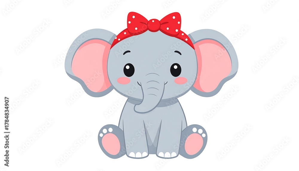 Fototapeta premium Cute Elephant with Red Bow.