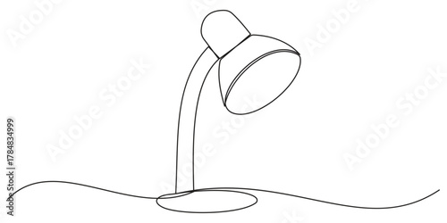 Continuous one line drawing. Lamp on the table. Vector illustration. Table stylish retro electric lamp. floor lamp . A simple line drawing of a desk lamp.