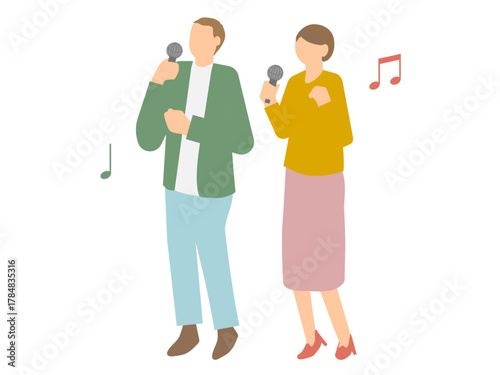 マイクを持ってカラオケを歌う男女のイラスト
