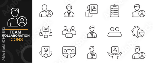Simple line-style teamwork icons for office, HR, and corporate use