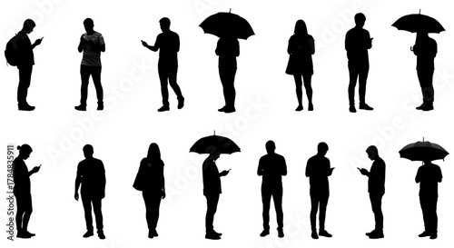 silhouettes of people using mobile phones immersed in digital life walking in urban streets illustrating modern communication habits