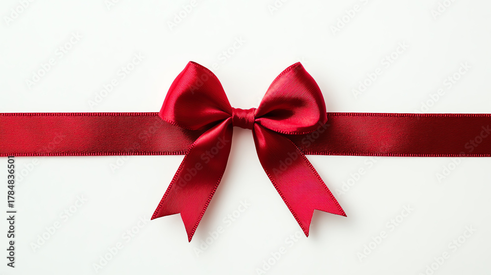 Fototapeta premium Elegant red ribbon tied into a perfect bow on white background, premium holiday concept